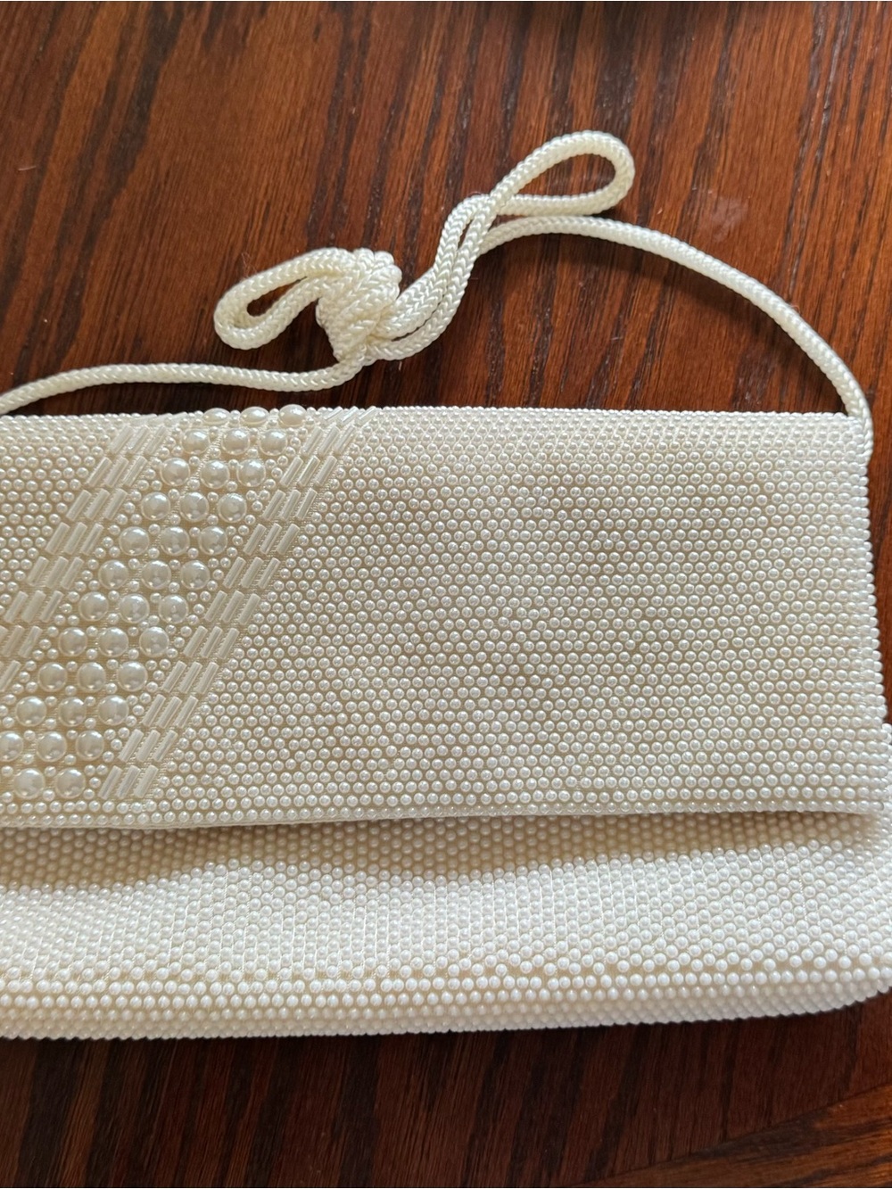 Elegant Ivory Pearl Beaded Womens Clutch with shoulder cord